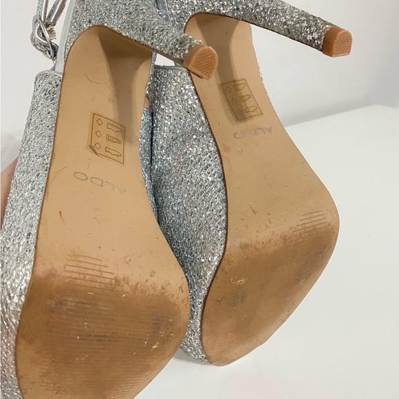 Aldo Silver Glitter Peep Toe Heels - Picture 11 of 11